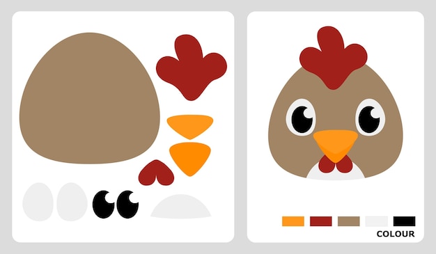 Patrones de pollo de cabeza para patchwork de aplicación y artesanías de papel en patrones de rompecabezas de corte y pegado