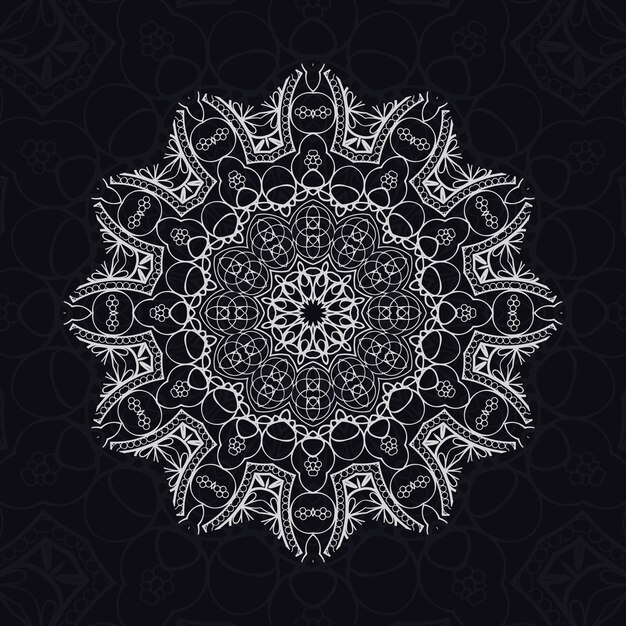 patrones de relajación de mandala floral diseño único con fondo negroPatrón dibujado a mano