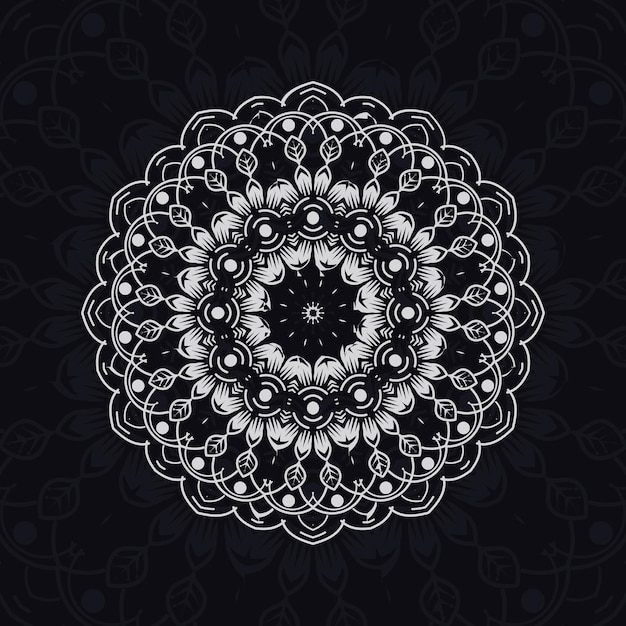 patrones de relajación de mandala floral diseño único con fondo negroPatrón dibujado a mano