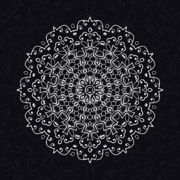 patrones de relajación de mandala floral diseño único con fondo negroPatrón dibujado a mano