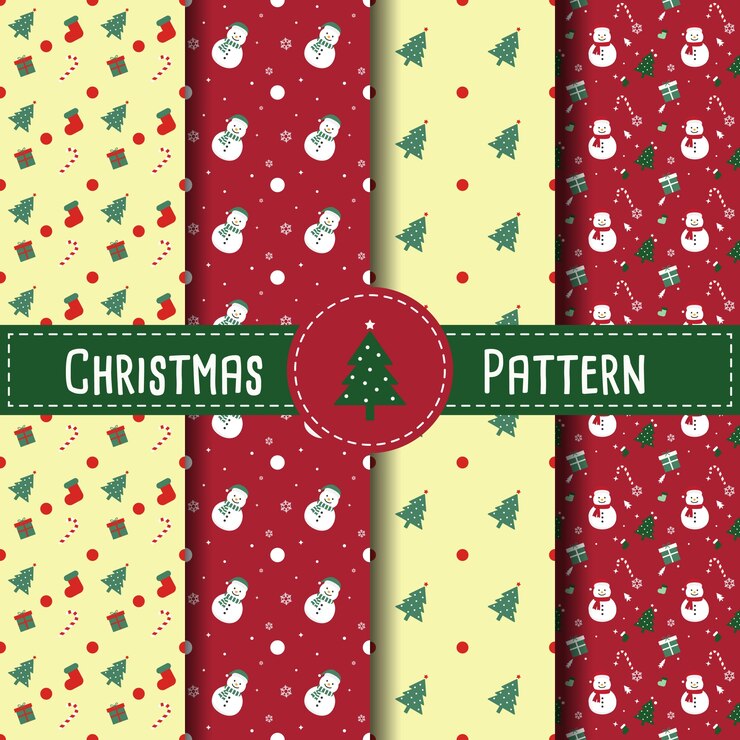 Patrones retro de Navidad con muñeco de nieve