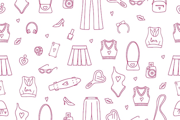 Patrones rosados de moda sin costuras en estilo Barbicore Ilustración vectorial