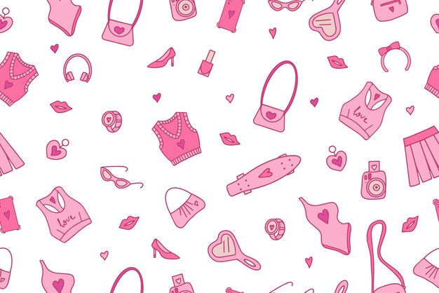 Patrones rosados de moda sin costuras en estilo Barbicore Ilustración vectorial