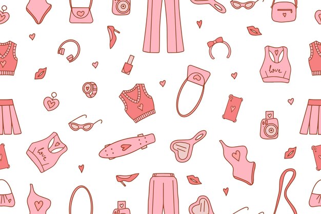 Patrones rosados de moda sin costuras en estilo Barbicore Ilustración vectorial