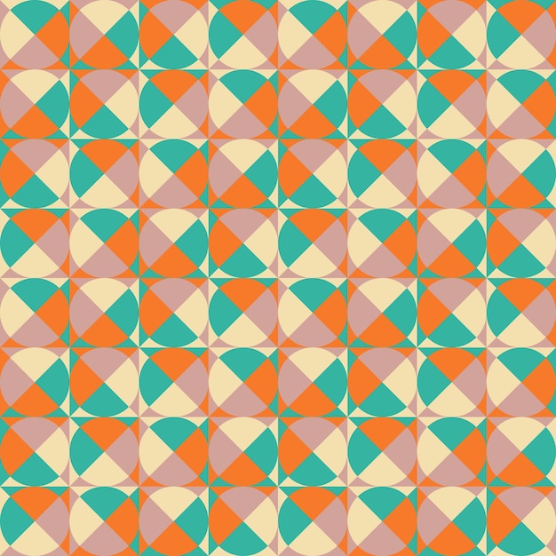 Patrones simples geométricos sin fisuras de triángulos y círculos de colores, mosaico. Papel de envolver, mantel, ropa de cama.