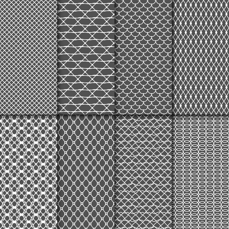 Vector patrones de tela sin costuras. texturas netas vectoriales de tela. colección de mallas de encaje. conjunto de fondo transparente de malla