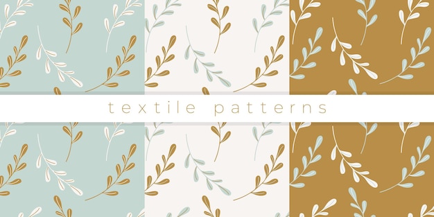 Los patrones textiles botánicos establecen patrones de hierbas con ramas en colores pastel