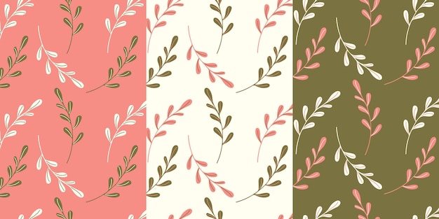 Los patrones textiles botánicos establecen patrones de hierbas con ramas en colores rosados pastel