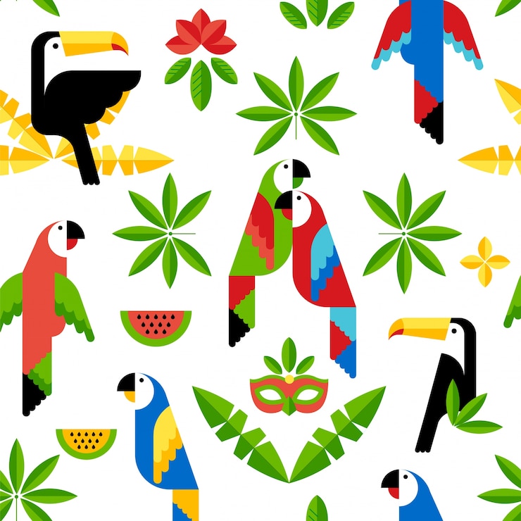 Vector patrones tropicales sin fisuras con pájaros