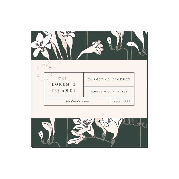 Patten para cosméticos con diseño de plantilla de etiqueta. Flores de fresia. Cosmética orgánica y natural.