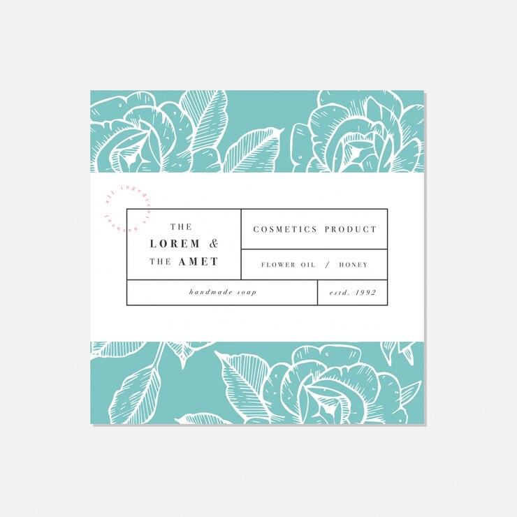 Patten para cosméticos con diseño de plantilla de etiqueta. Patrón o papel de regalo para paquetes y salones de belleza. Colección botánica. Cosmética orgánica y natural.