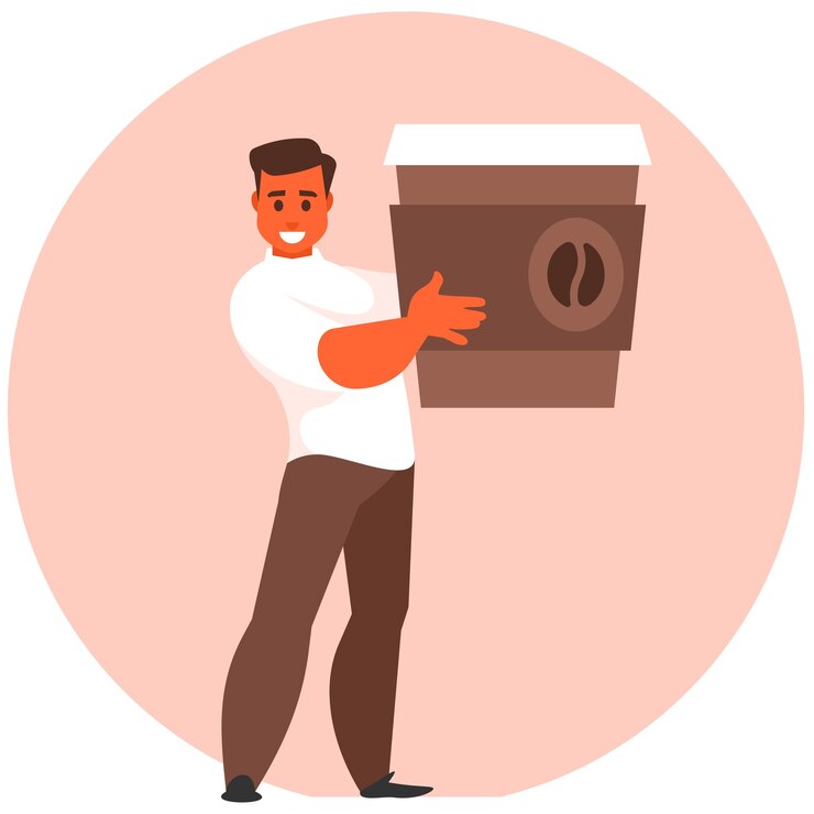 Vector pausa para el café empresario con una enorme taza de café o té gráficos vectoriales
