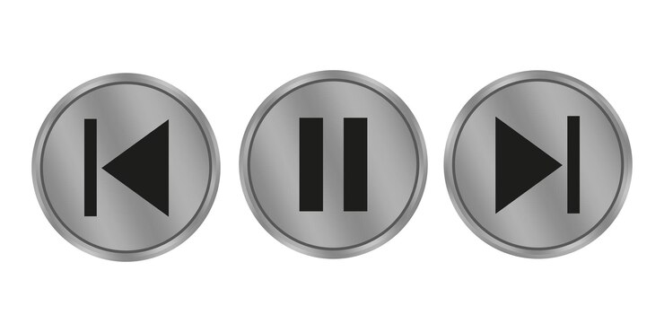 Vector pausa de rebobineo siguiente iconos de medios plateados símbolos de control vectorial botones brillantes oscuros
