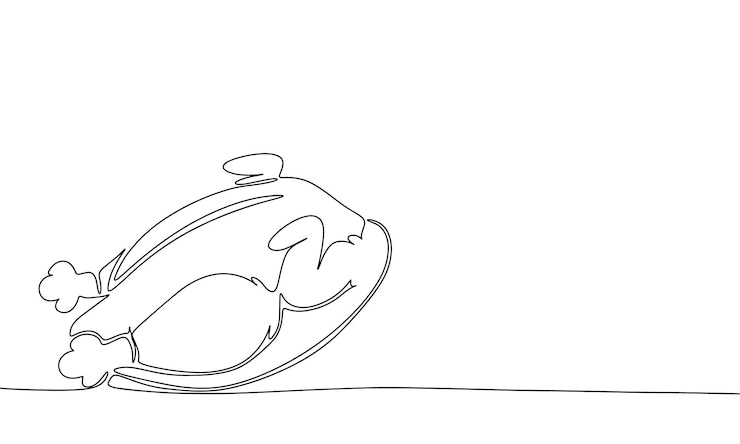 Vector pavo asado continuo de una línea arte lineal del banner del concepto de acción de gracias vector de contorno
