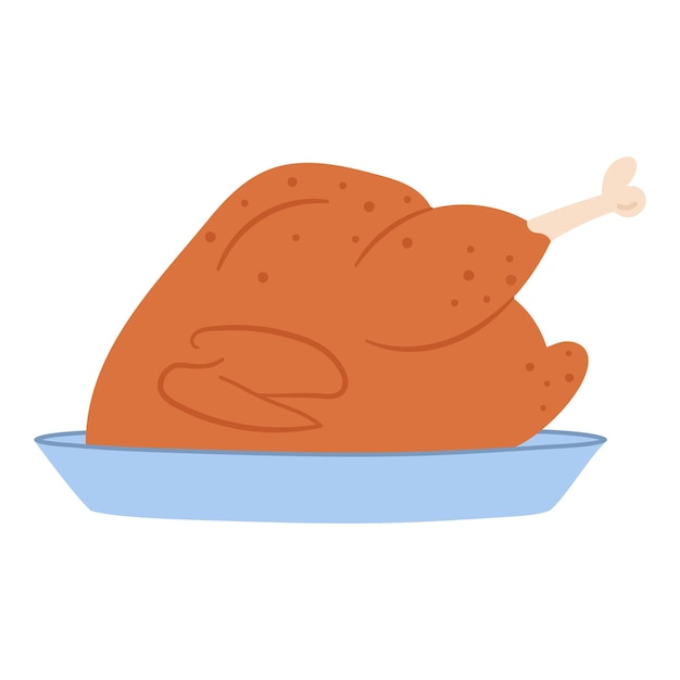 El pavo cocido en una ilustración vectorial de platillo aislado en un fondo blanco