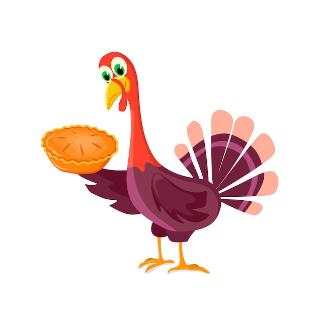 Pavo con pastel de calabaza. Ilustración vectorial.