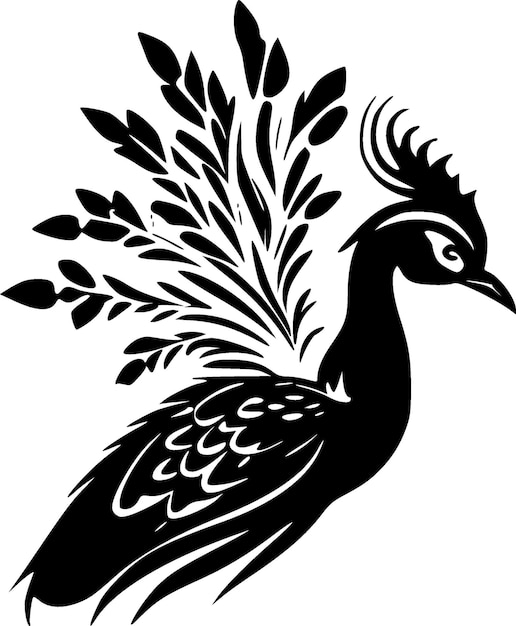 Pavo real blanco y negro icono aislado ilustración vectorial