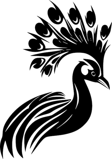 Pavo real blanco y negro icono aislado ilustración vectorial