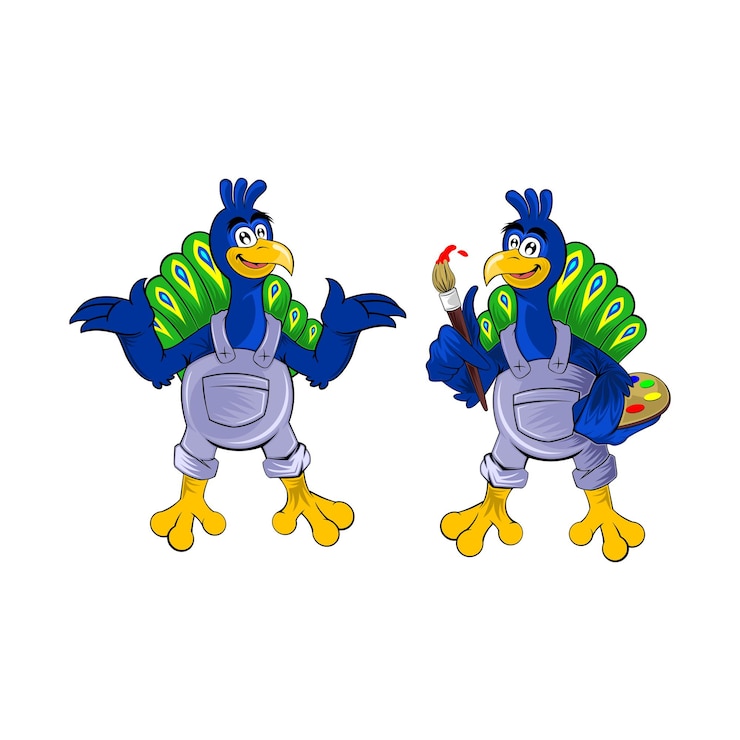 Vector pavo real de dos personajes de dibujos animados
