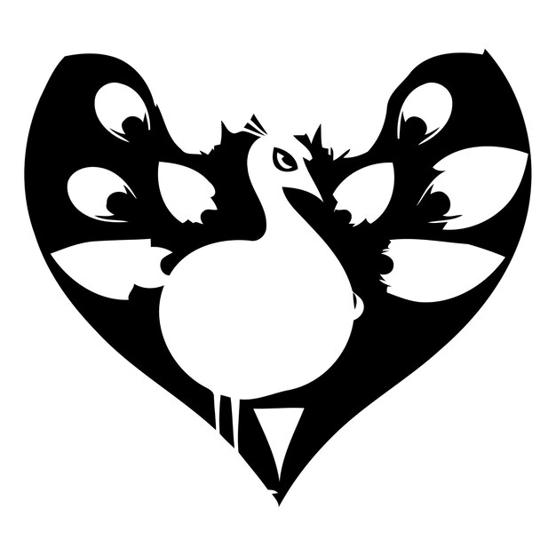 Vector pavo real en forma de corazón ilustración vectorial