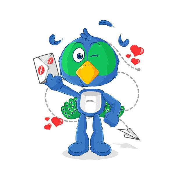 Pavo real mantenga vector de caracteres de ilustración de carta de amor