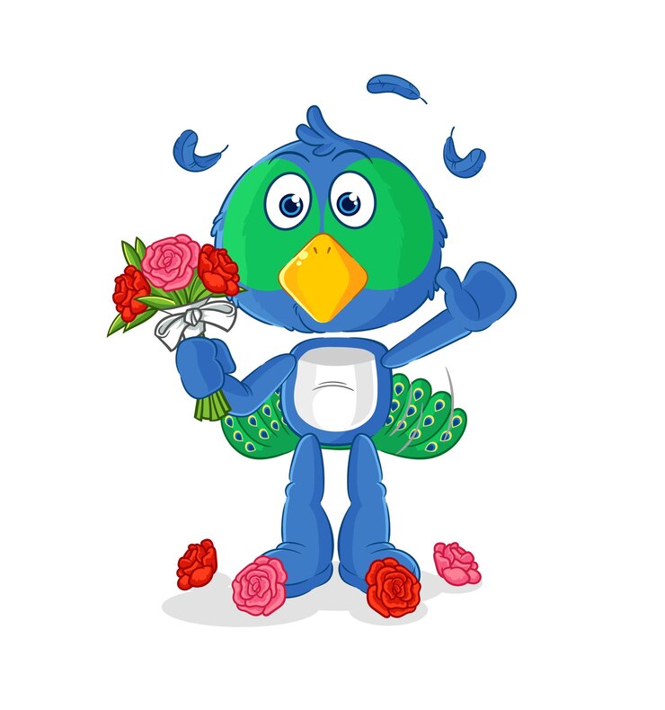 Vector pavo real, con, ramo, mascota, caricatura, vector