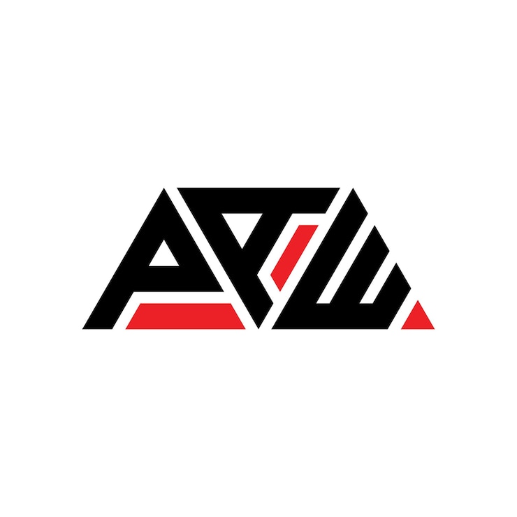Vector paw diseño de logotipo de letras triangulares con forma de triángulo paw diseño del logotipo triangular con monograma paw triángulo vectorial plantilla del logotipo con color rojo paw logotipo triangular simple elegante y lujoso logotipo paw