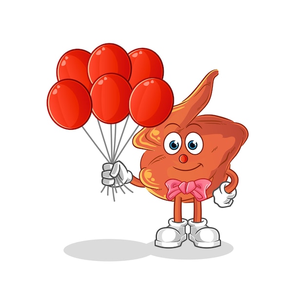 Payaso de ala de pollo con vector de globos. personaje animado