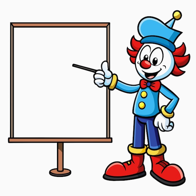Un payaso apuntando a la pizarra