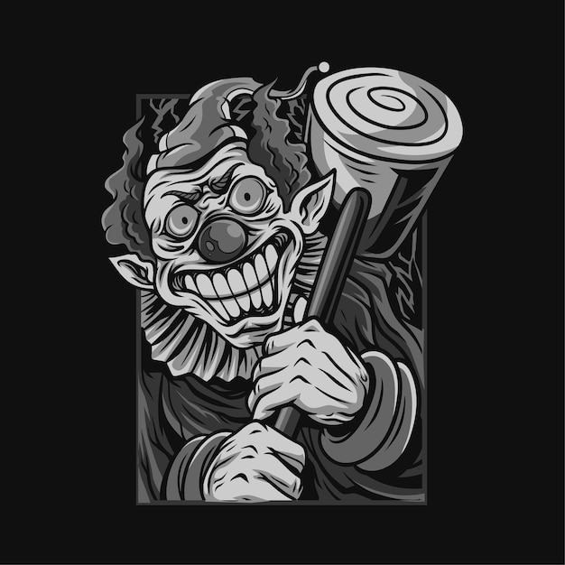 payaso asustadizo halloween ilustración en blanco y negro