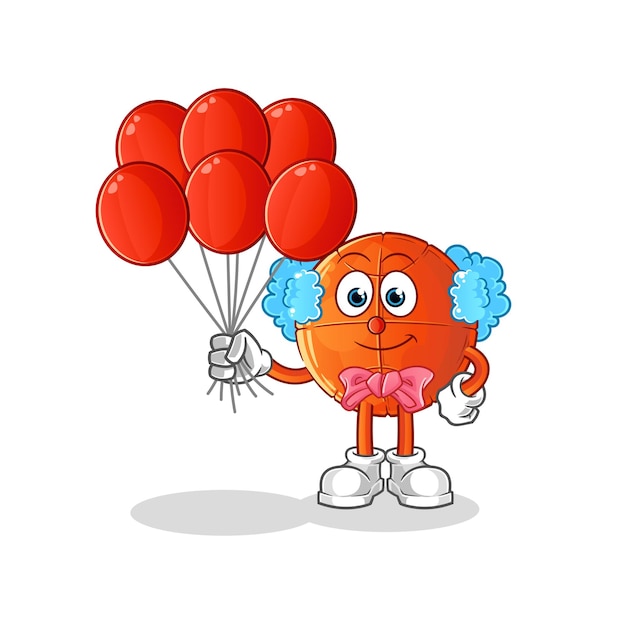 Payaso de baloncesto con globos vector. personaje animado