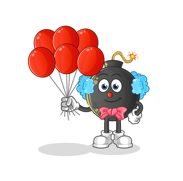 Payaso bomba con vector de globos. personaje animado