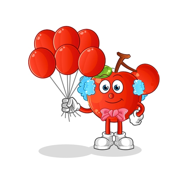 Payaso de cerezas con globos vector personaje de dibujos animados