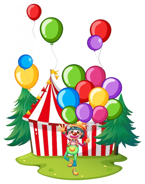 Payaso de circo con globos de colores