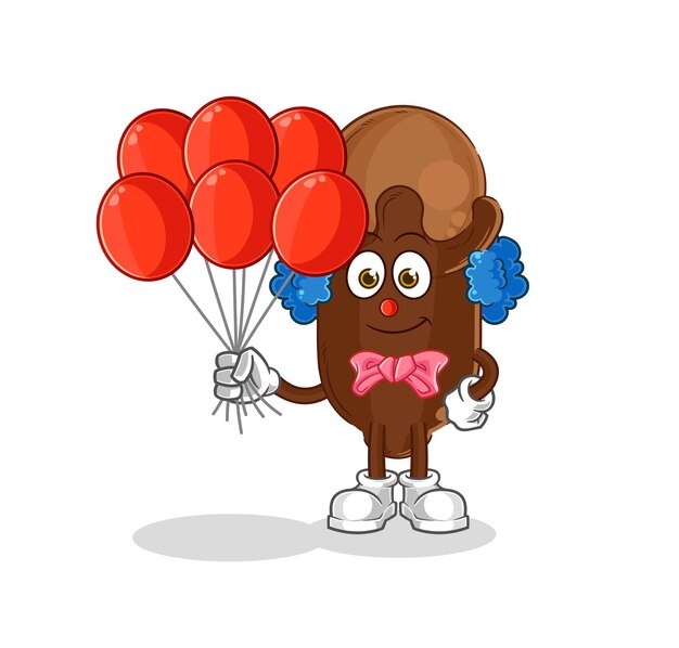 Payaso de clavo con personaje de dibujos animados de vector de globos