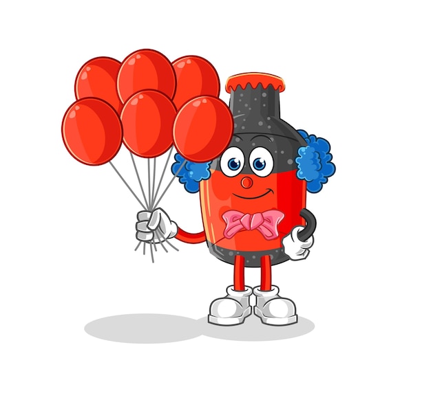 Payaso de cola con personaje de dibujos animados de vector de globos