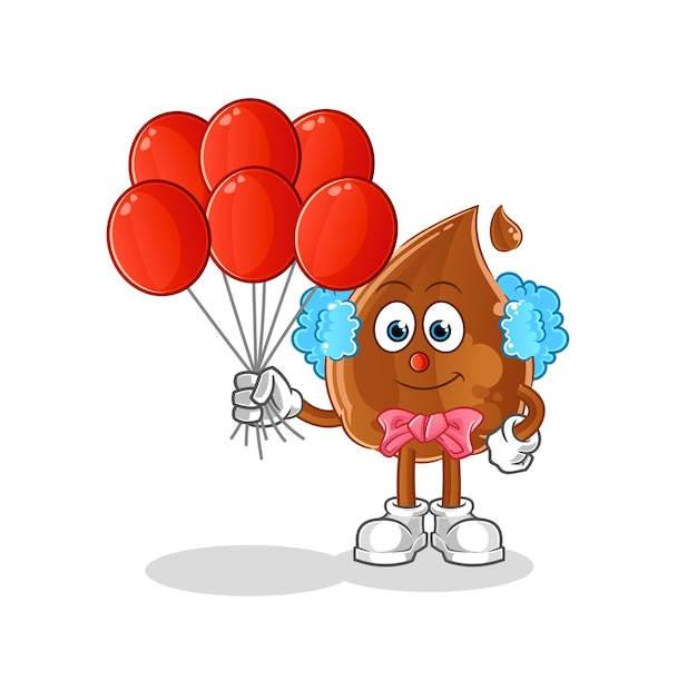 Payaso de gota de chocolate con vector de globos. personaje animado