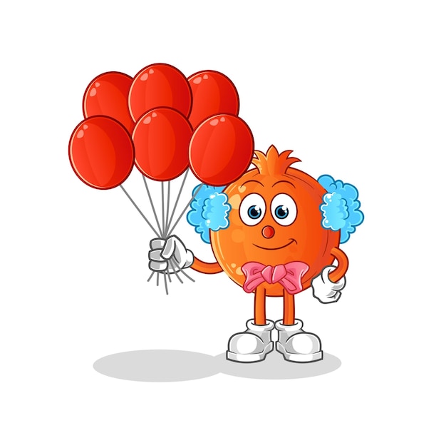 Payaso de granada con globos vector personaje de dibujos animados