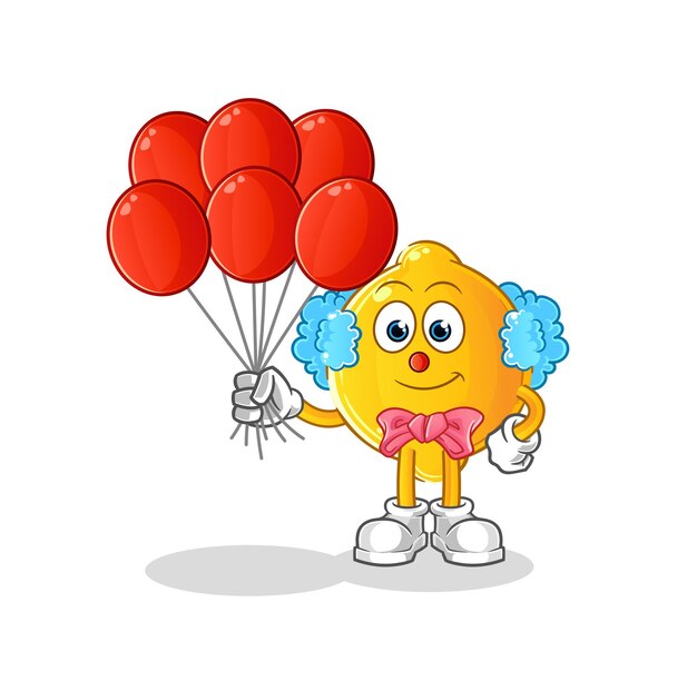 Payaso de limón con vector de globos. personaje animado