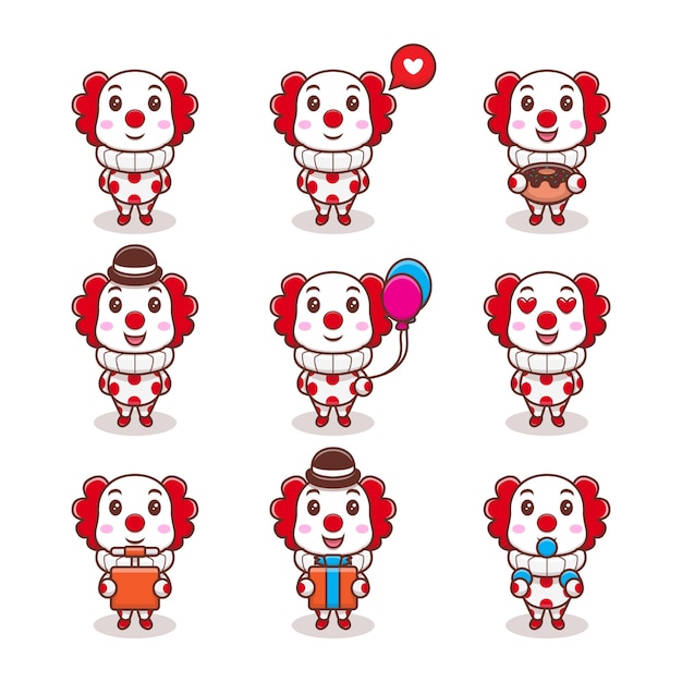 Payaso lindo con diferentes expresiones