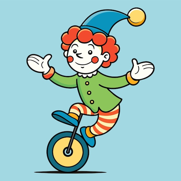 Vector un payaso montando una bicicleta con un sombrero en él