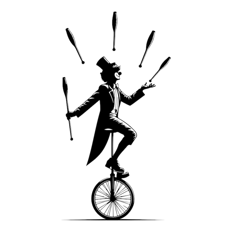 Vector el payaso no ciclista haciendo malabarismos con los alfileres