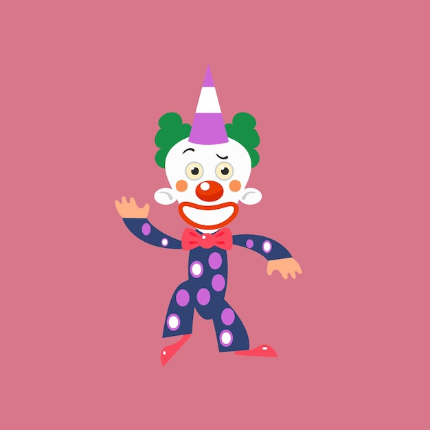 Payaso sonriente saludo dibujo vectorial plano aislado simplificado en forma de dibujos animados