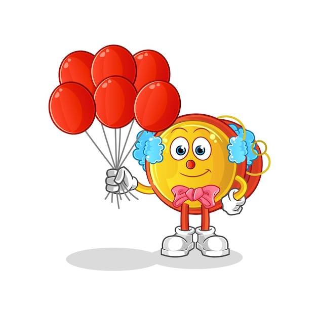 Payaso yoyo con vector de globos. personaje animado