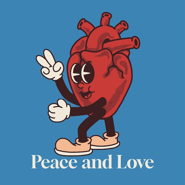 Paz y amor con corazón Groovy Character Design