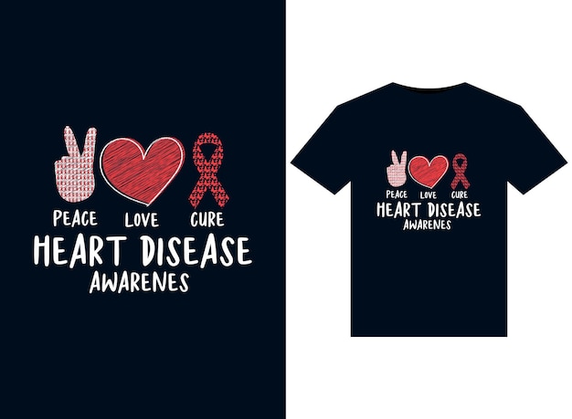 Paz, amor, cura, enfermedades del corazón, ilustraciones de conciencia para el diseño de camisetas listas para imprimir