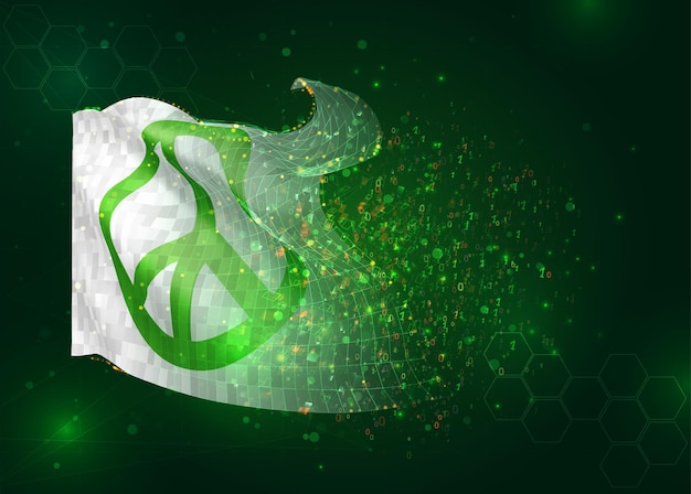 Paz en la bandera 3d vectorial sobre fondo verde con polígonos y números de datos