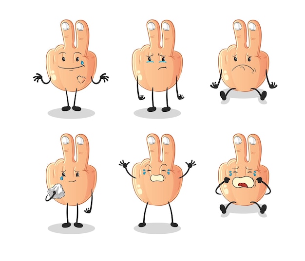 Paz dedo triste grupo personaje dibujos animados mascota vector