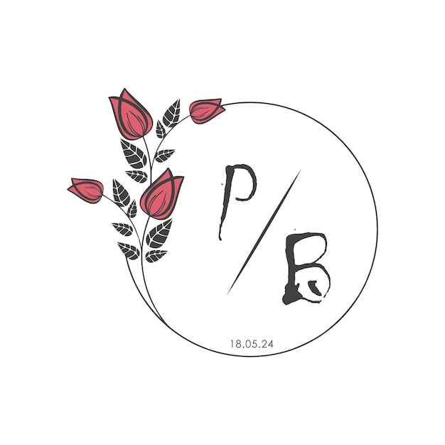 PB monograma inicial algunas rosas círculo de boda con diseño creativo