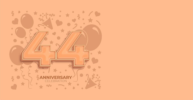 Peach Fuzz Color Effect Vector Banner para el feliz aniversario de 44 años o celebraciones de cumpleaños